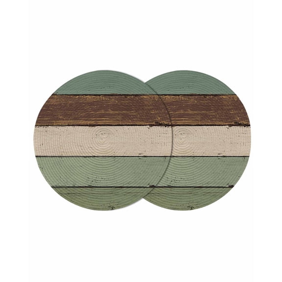 Farmhouse Rustic Wood Texture Round Table Placemats set of 2, Sage Green Brown Washable Woven Place Mats for Dining Tables Kitchen Party Decor,Heat Proof, 15in,