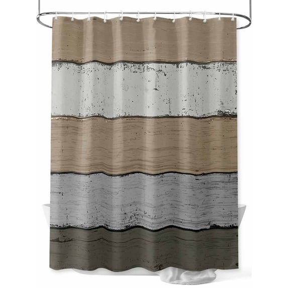 Farmhouse Rustic Wood Texture Shower Curtain, Brown Gray Bathroom Decor Curtains Set with Hooks, Waterproof Fabric Home Accessories, 60 X 72 Inch Long