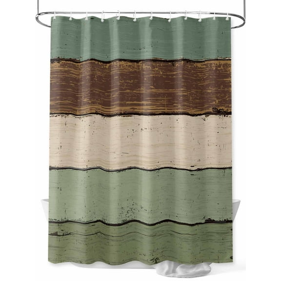 Farmhouse Rustic Wood Texture Shower Curtain, Sage Green Brown Bathroom Decor Curtains Set with Hooks, Waterproof Fabric Home Accessories， 60 X 72 Inch Long