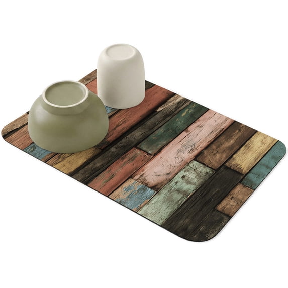 Farmhouse Rustic Wooden Plank Barn Dish Drying Mat,Absorbent ...