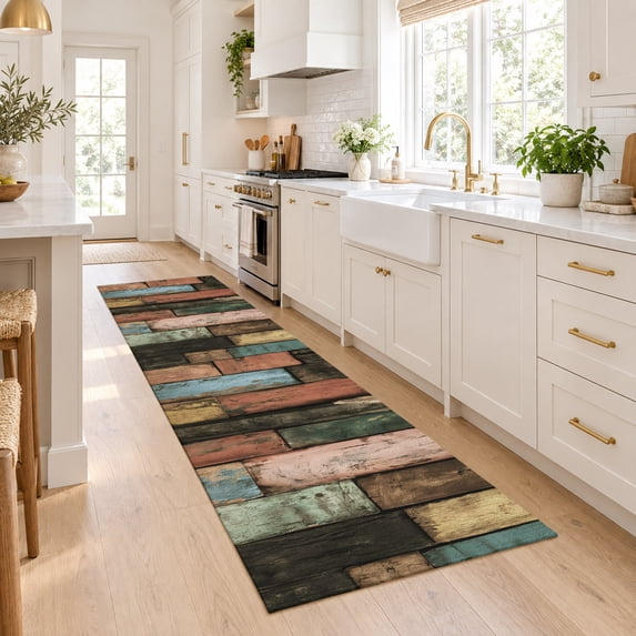 Rustic Antic Rug Farmhouse Rustic Wooden Plank Barn Runner Rug for Kitchen Bedroom ...
