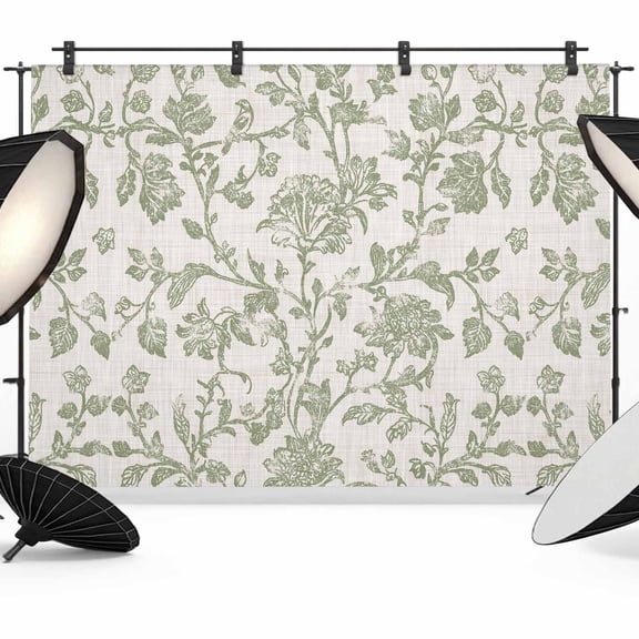 Farmhouse Sage Green Backdrop for Photoshoot,Photography Photo Studio Background Wall Backdrop,Vintage Flower Leaf Botanical Back Drop Banner Panel for Portraits Wedding Party Live Streaming 8x6Ft