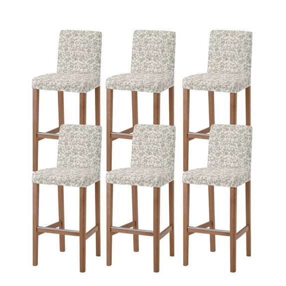 Farmhouse Sage Green Bar Stool Covers Set of 6, Vintage Flower Leaf Botanical Stretch Washable Bar Chair Covers with Backs, Removable Pub Counter Height Chair Cover for Kitchen Dining Room Cafe