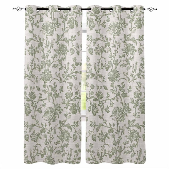 Farmhouse Sage Green Blackout Curtains for Bedroom Living Room Darkening Curtains 90 Inch Vintage Flower Leaf Botanical Black Out Window Curtain Privacy Window Treatment Grommet Drapes 52"x90"x2