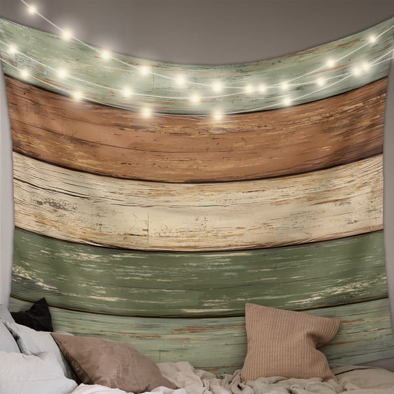 Farmhouse Sage Green Brown Tapestry for Bedroom Wall Hanging Tapestry, Vintage Wooden Striped Ceiling Backdrop Tapestries Poster Blanket Wall Decor for Teens Room Living Room Dorm 39" x 59"
