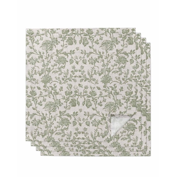 Farmhouse Sage Green Cloth Napkins Washable Set of 4, Vintage Flower Leaf Botanical Reusable Dinner Table Napkins Cloth Bulk for Weddings Kitchen Restaurants Hotel Events Parties 20 x 20 Inch
