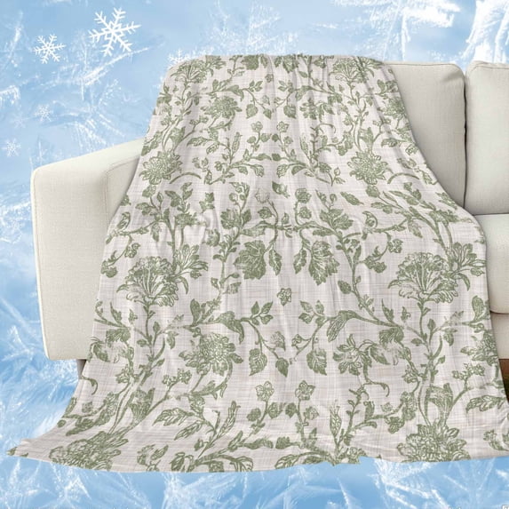 Farmhouse Sage Green Cooling Blanket, Lightweight Breathable Summer Throw Blanket with Double Sided Cold Effect,Vintage Flower Leaf Botanical Picnic Beach Blankets Bed Sheet for Hot Sleepers 50"x60"