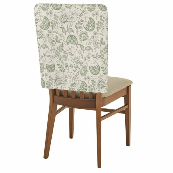 Farmhouse Sage Green Floral Chair Back Covers Set of 1, Linen Boho Paisley Flower Rustic Stretch Dining Chair Back Slipcovers Removable Seat Cover for Kitchen Restaurant Hotel Cafe