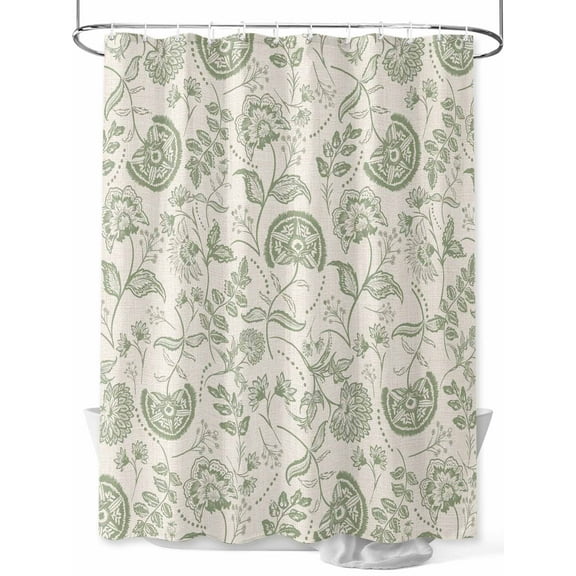 Farmhouse Sage Green Floral Shower Curtain, Linen Boho Paisley Flower Rustic Waterproof Shower Curtain Set with 12 Hooks Lightweight Washable Fabric Shower Curtains for Bathroom 36x72 Inches