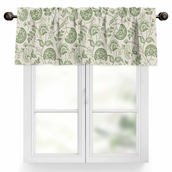 Farmhouse Sage Green Floral Valances for Windows, 42 x 12in, Linen Boho Flower Rustic Country Rod Pocket Kitchen Valance Curtain Light Filtering Window Treatments for Living Room Bedroom, 1 Panel