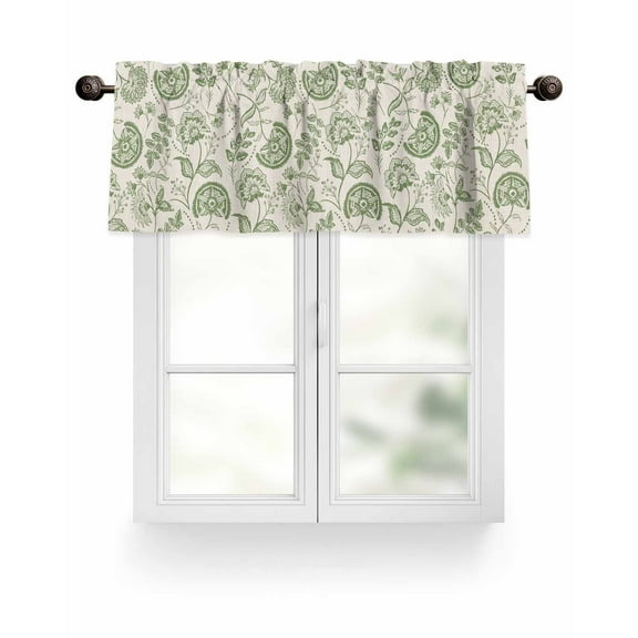 Farmhouse Sage Green Floral Valances for Windows Linen Boho Flower Rustic Country Valance Rod Pocket Short Window Treatments Curtains for Kitchen Bathroom Living Room Bedroom, 42 x 12 Inch