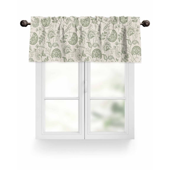 Farmhouse Sage Green Floral Valances for Windows Linen Boho Paisley Flower Rustic Valance Rod Pocket Short Window Treatments Curtains for Kitchen Bathroom Living Room Bedroom, 42 x 12 Inch