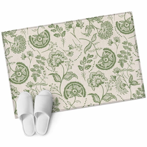 Farmhouse Sage Green Floral Washable Area Rug 2 x 3 ft Linen Boho Flower Rustic Country , Soft Non Slip Rugs Stain Repellent Indoor Felt Carpet for Living Dining Room Bedroom Home Office