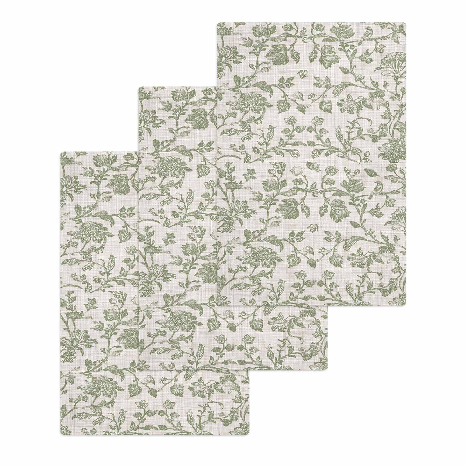 Farmhouse Sage Green Hand Towels Set, Waffle Weave Kitchen Towels 3 Pieces, Vintage Flower Leaf Botanical Microfiber Hair Face Bath Tea Towel Absorbent Quick Drying Cleaning Dish Cloths 15.7"x23.6"