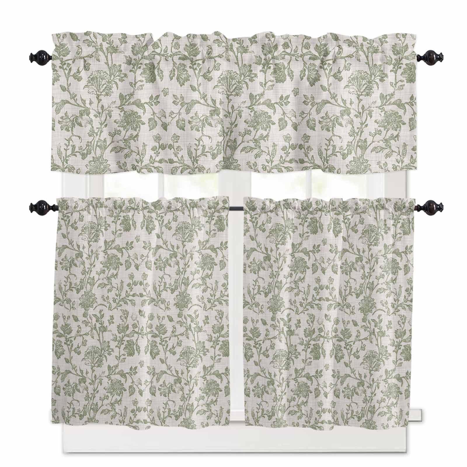 Farmhouse Sage Green Kitchen Curtains Set for Windows 3 Pieces,36 Inch ...