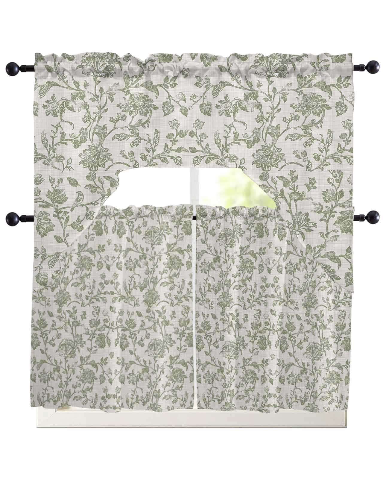 Farmhouse Sage Green Kitchen Curtains Sets 24 Inch Length with Valance ...
