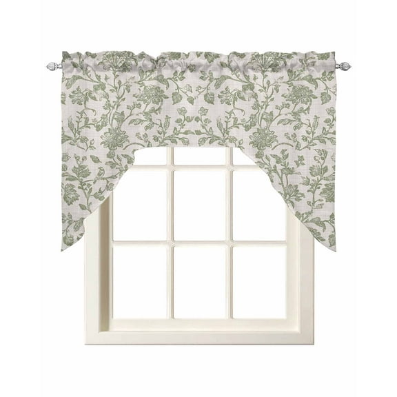 Farmhouse Sage Green Kitchen Swag Valances for Windows, Vintage Flower Leaf Botanical Swag Valances Curtains for Living Room, Rod Pocket Window Treatments for Bathroom, Bedroom, Cafe, 56"x36"