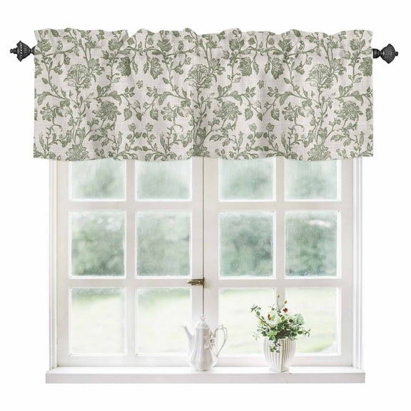 Farmhouse Sage Green Kitchen Valances for Windows 60x18 Inch Kitchen Curtains Valances Rod Pocket Vintage Flower Leaf Botanical Bathroom Window Valances for Window Treatment Decor