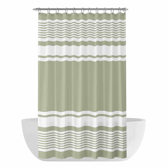 Farmhouse Sage Green Shower Curtain - Water Repellent Fabric Shower Curtains Washable, Farmhouse Green Line Striped Decorative Polyester Cloth Bathroom Curtains Modern Bath Decor 36"x72"
