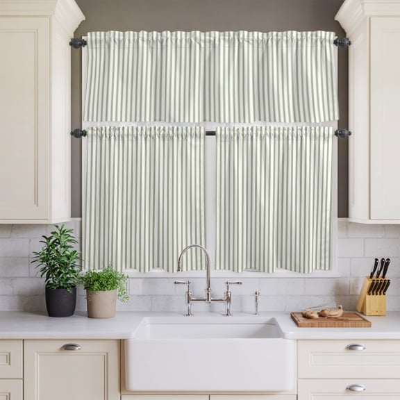Rodless Valance Black Dot on White Curtain Tier and Valance Set 3 Piece,Minimalist ...