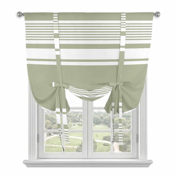 Farmhouse Sage Green Tie Up Curtains for Small Windows,Adjustable Rod Pocket Valance 45 Inch Short, Farmhouse Green Line Striped Window Treatment Balloon Roman Blind Shade, 34" x 45"