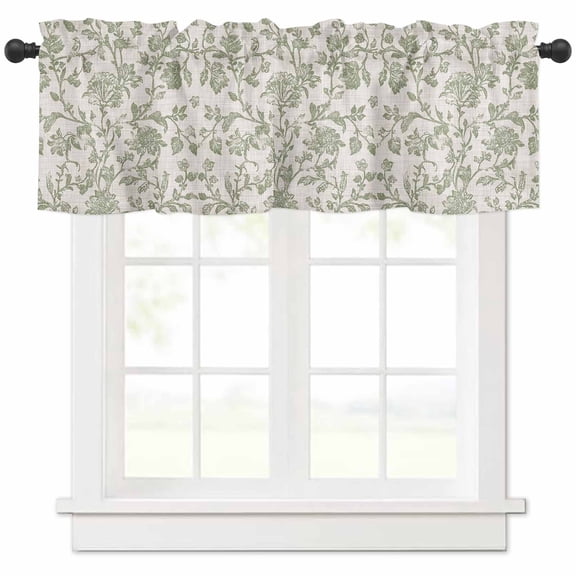 Farmhouse Sage Green Valances for Windows Farmhouse Kitchen Curtains Valances Rod Pocket Valance Curtains for Kitchen Windows Vintage Flower Leaf Botanical Window Valances for Bathroom 54"x18"