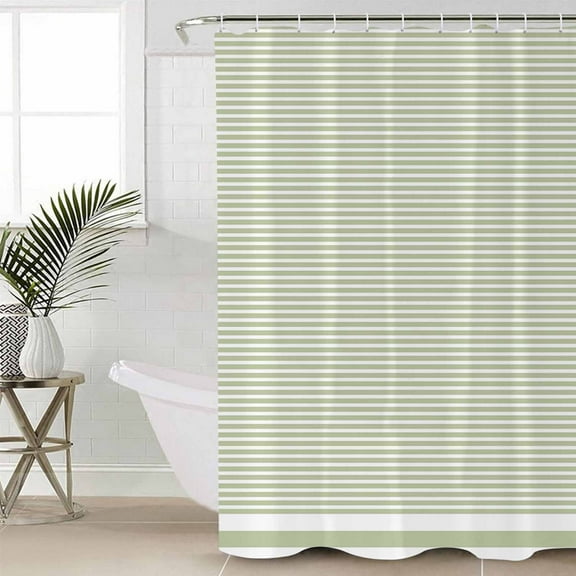 Farmhouse Sage Green White Striped Bathroom Curtain 72 Inch Shower Curtain with Hooks, Modern Stripes Waterproof Polyester Bath Curtain Washable Bathtub Curtain 72''x 72''