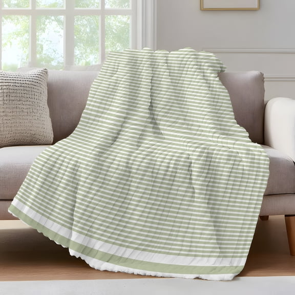 Farmhouse Sage Green White Striped Fleece Throw Blanket for Couch, Modern Stripes Microfiber Flannel Blanket for All Season, Lightweight Soft Throw Blankets for Baby, Kids, Pets, 30"x40"