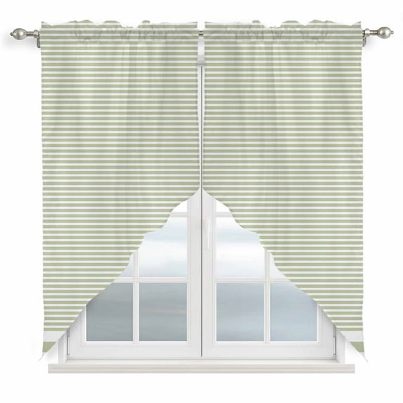 Farmhouse Sage Green White Striped Kitchen Window Curtains, Swag Curtains Valance for Bedroom Living Room Bathroom, Modern Stripes Rod Pocket Window Treatment Curtain Block Drapes 2 Panels 36"x45"