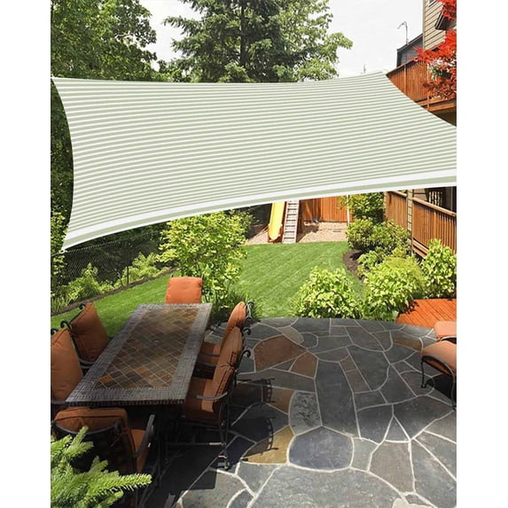 Farmhouse Sage Green White Striped Sun Sail Shades Rectangle Canopy,Sunlight Block Heavy Duty Curved Backyard Shade Cover,Modern Stripes Waterproof Sun Shades for Patios Garden Pergola 14'x18'