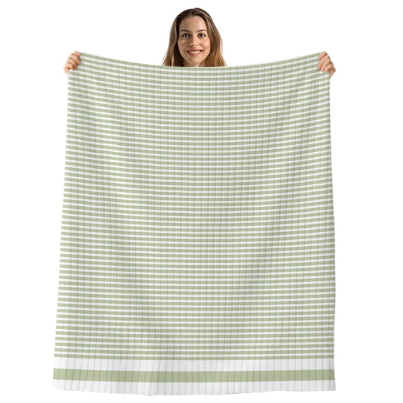 Farmhouse Sage Green White Striped Throw Blanket, Flannel Fleece Blanket with Striped Design for Couch, Modern Stripes Soft Breathable All Season Plush Blankets for Sofa Office Travel 40"x50"