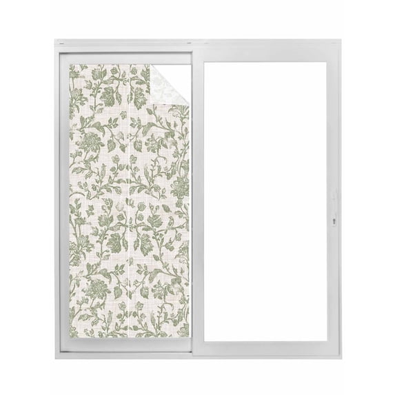 Farmhouse Sage Green Window Privacy Film, Vintage Flower Leaf Botanical Static Cling UV Sun Blocking Tint Film Heat Control Windows Films for Bedroom Bathroom, Window Stickers 35.4"x78.7"