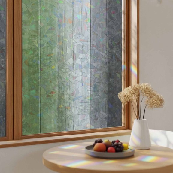 Farmhouse Sage Green Wood Board Window Privacy Film,Heat Control Sun Blocking Static Cling Rainbow Film,Farm Gray Gradient Plank Non-Adhesive Glass Sticker Door Window Tint,17.7" x 39.3"