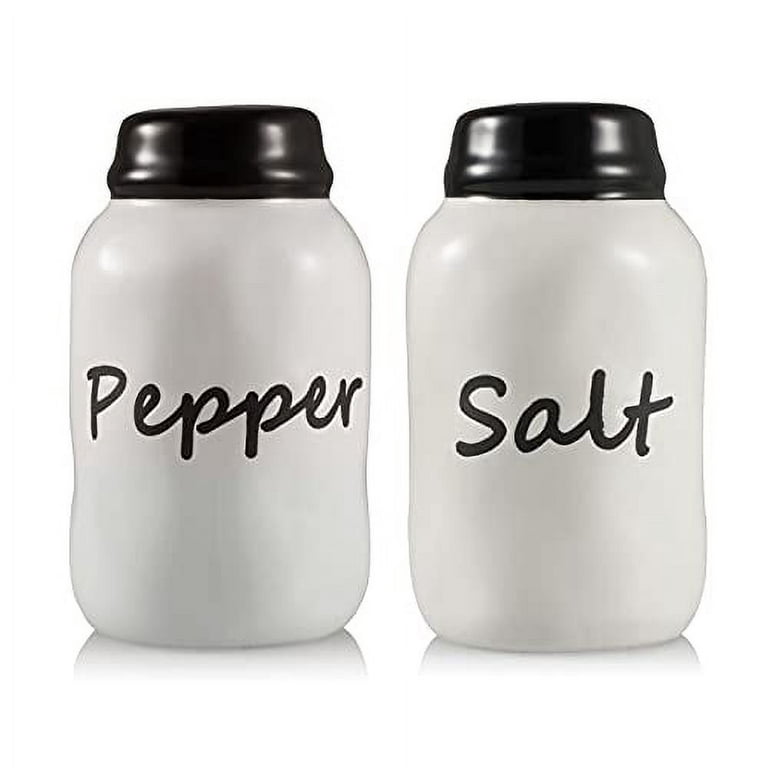 Salt and Pepper Shakers Set, Salt Shaker with Clear Glass Bottom, 5 oz Salt  and Pepper Set for Cooking Table RV BBQ, Black and White Kitchen Decor and