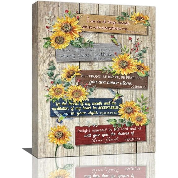 Farmhouse Scripture Wall Art Christian Country Sunflower Canvas Prints Bible Verses Religious Pictures Painting Framed Artwork Office Home Decor for Kitchen Bathroom Bedroom Dining Living Room 12"x16"