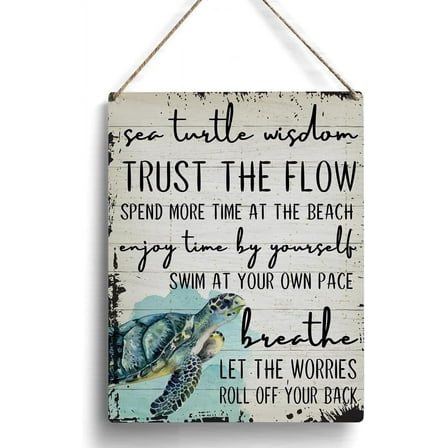 Farmhouse Sea Turtle Wooden Sign Artwork, Summer Beach Wood Sign Wall Art Hanging Sign Home Outdoor Decor 8x10 Inch