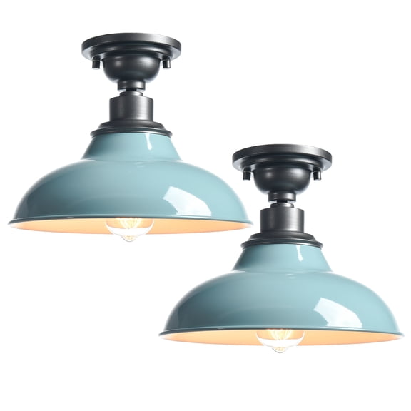 Farmhouse Semi Flush Mount Ceiling Light 12-Inch Aqua Blue Flush Mount Barn Light Industrial Barn Ceiling Light Fixture for Hallway Loft Laundry Room, 2 Pack