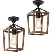KEESFU Farmhouse Semi Flush Mount Ceiling Light Fixture, Faux Wood Grain, 1-Light, Indoor/Outdoor, 2-pack