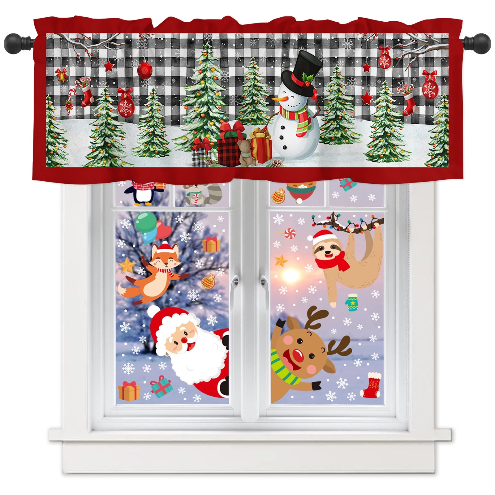 Farmhouse SemiSheer Curtain Valances Christmas Tree Stocking Candy