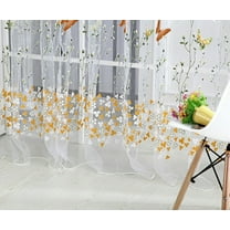 Farmhouse Semi Sheer Curtain W39.37Inches x L106.3Inches Butterfly Embroidered Voile Curtains for Window - Florals Print Window Treatment Privacy Drapes 1 Panel