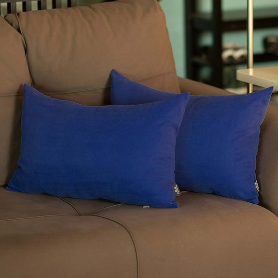 Farmhouse Set of 2 Decorative Throw Pillow Solid Color 12" x 20" Sapphire Blue Lumbar for Couch, Bedding