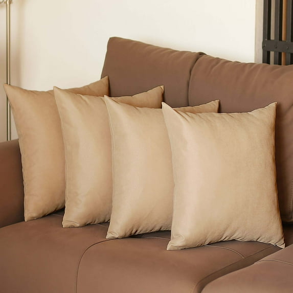 Farmhouse Set of 4 Decorative Throw Pillow Solid Color 18" x 18" Beige Square for Couch, Bedding