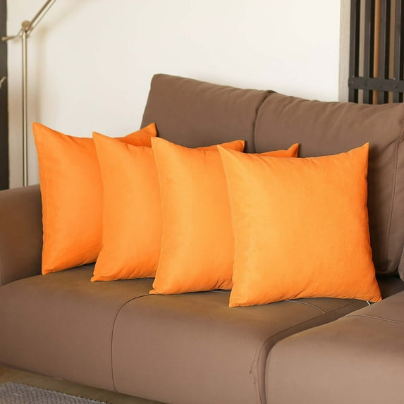 Farmhouse Set of 4 Decorative Throw Pillow Solid Color 18" x 18" Orange Square for Couch, Bedding