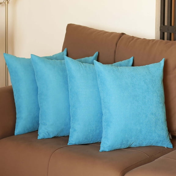 Farmhouse Set of 4 Decorative Throw Pillow Solid Color 18" x 18" Sky Blue Square for Couch, Bedding