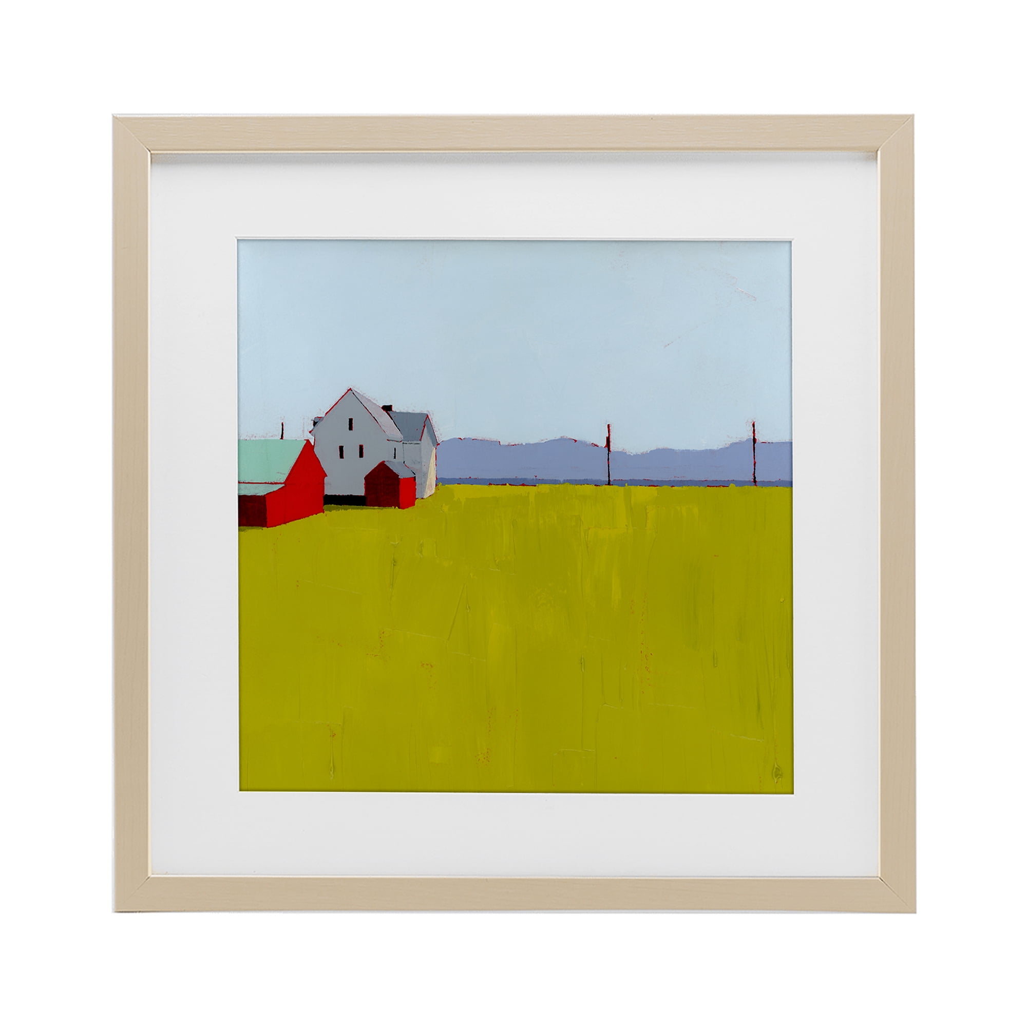 Farmhouse & Shed Landscape Birch Framed Print Under Glass, design by Ruth LaGue
