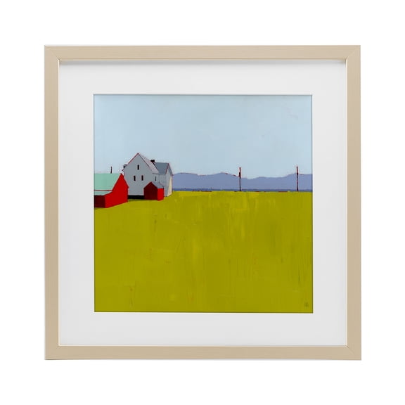 Farmhouse & Shed Landscape Birch Framed Print Under Glass, design by Ruth LaGue