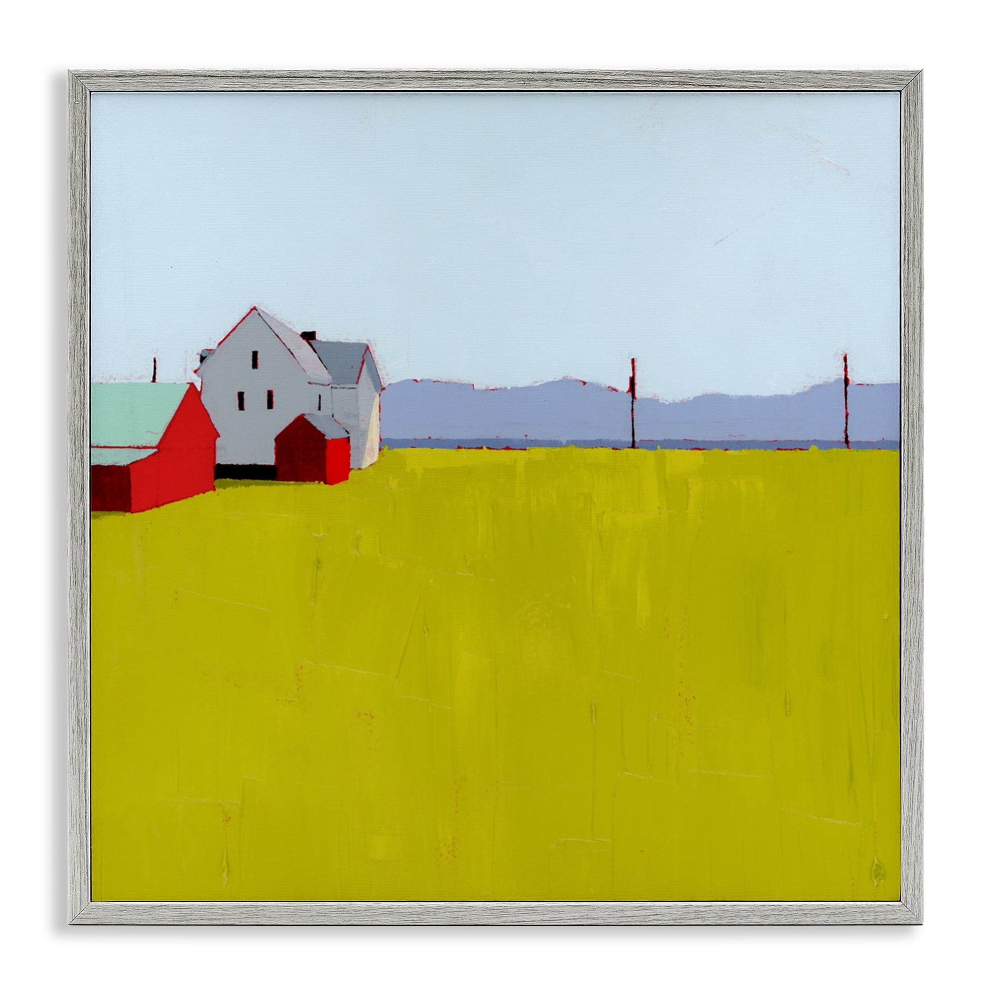 Farmhouse & Shed Landscape Gray Framed Giclee Art, design by Ruth LaGue