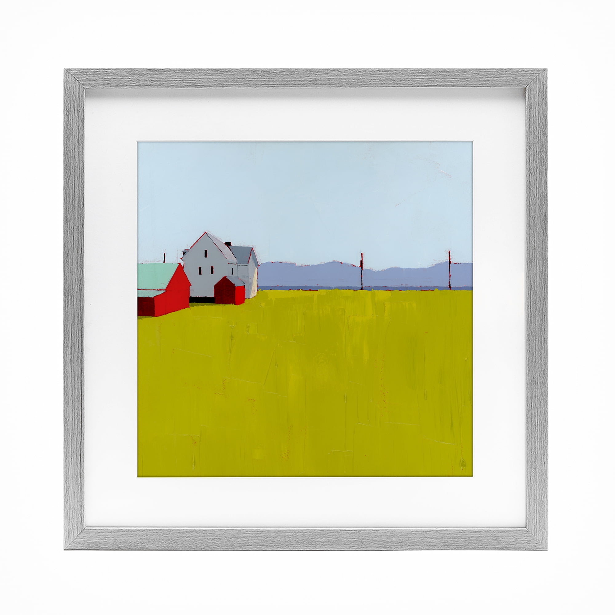 Farmhouse & Shed Landscape Gray Framed Print Under Glass, design by Ruth LaGue
