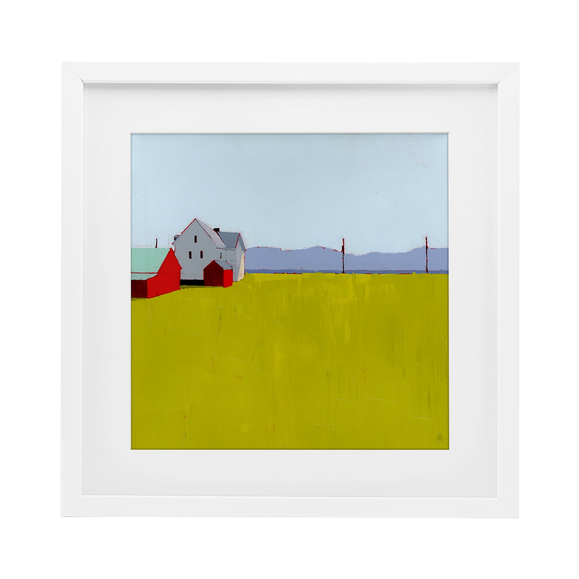 Farmhouse & Shed Landscape White Framed Print Under Glass, design by Ruth LaGue
