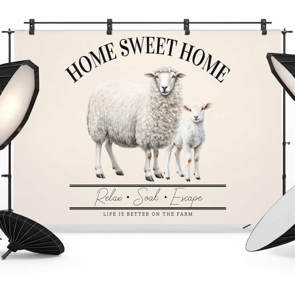 Farmhouse Sheep Backdrop for Photography,Fabric Photo Background Backdrop,Watercolor Cute Animals Retro Art Photo Booth Background for Portrait Photoshoot Video Wedding Decoration Banner 12x8ft